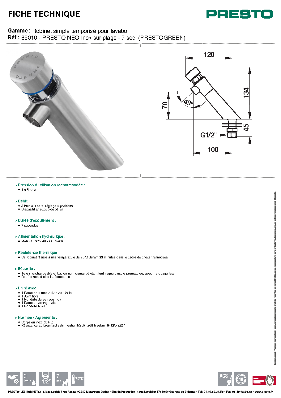 Fiche technique fournisseur