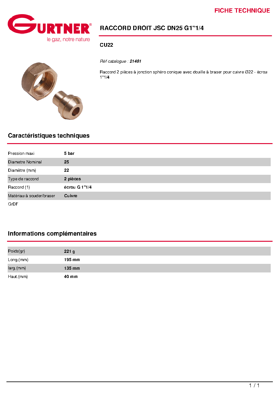 Fiche technique fournisseur