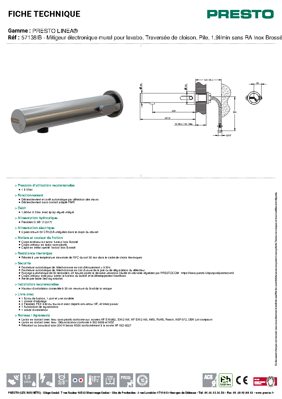Fiche technique fournisseur
