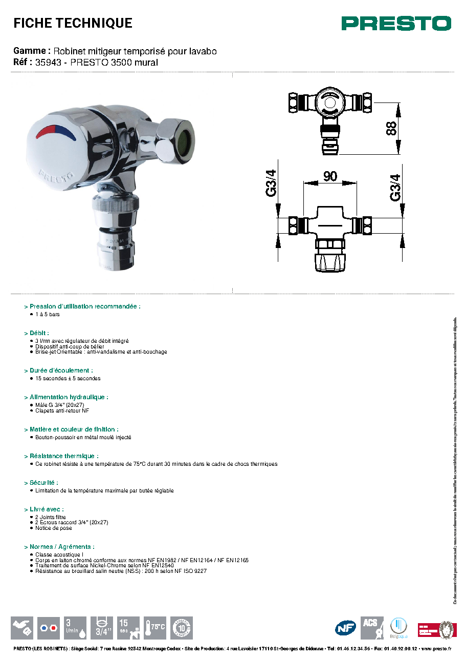 Fiche technique fournisseur