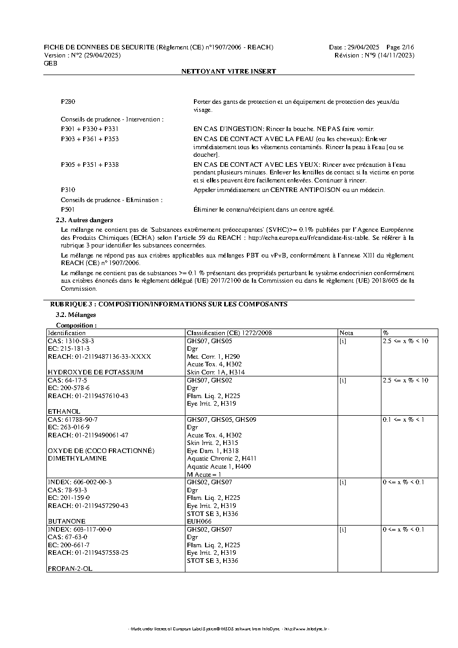 Fiche technique fournisseur