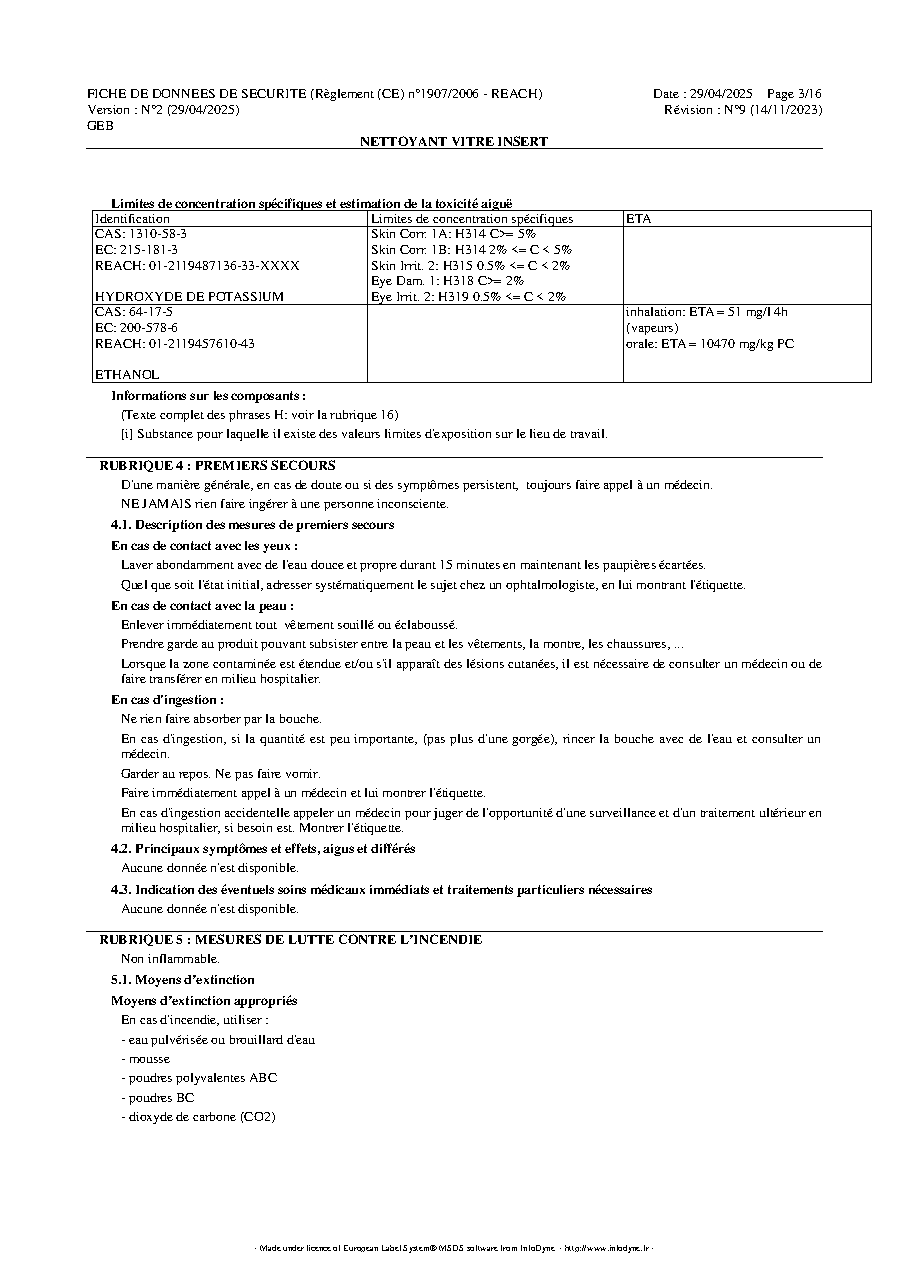 Fiche technique fournisseur