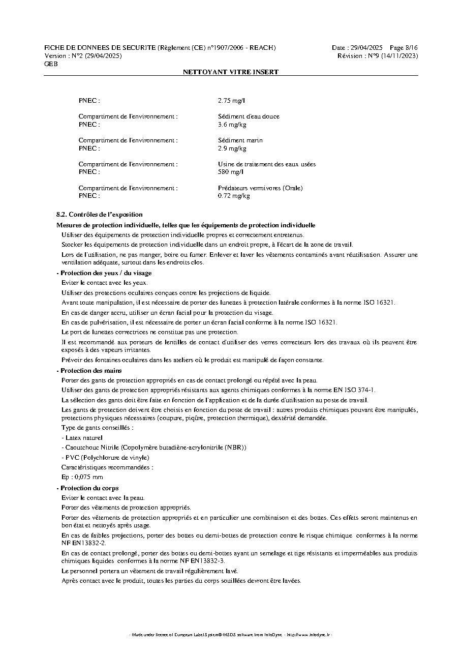 Fiche technique fournisseur