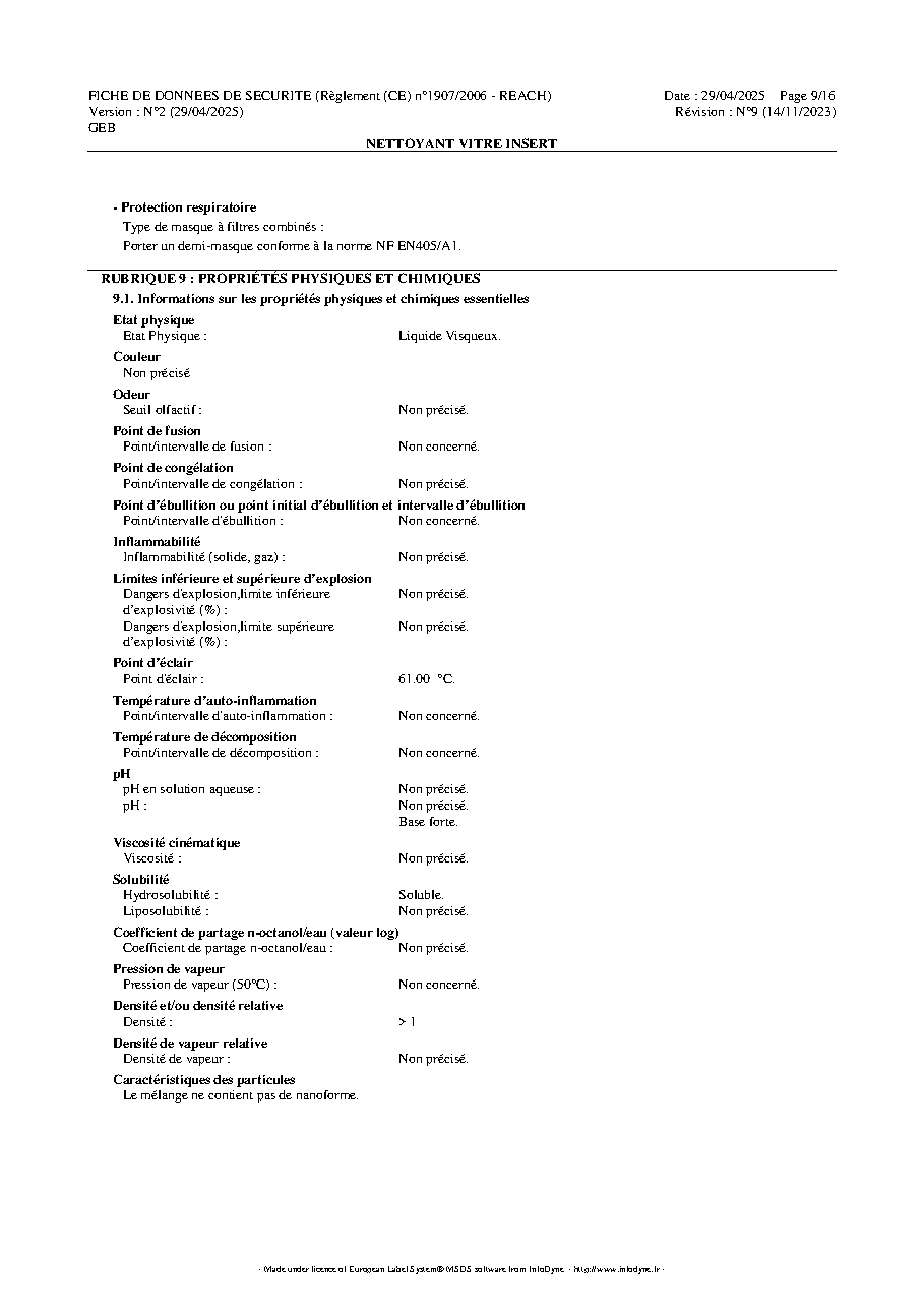 Fiche technique fournisseur
