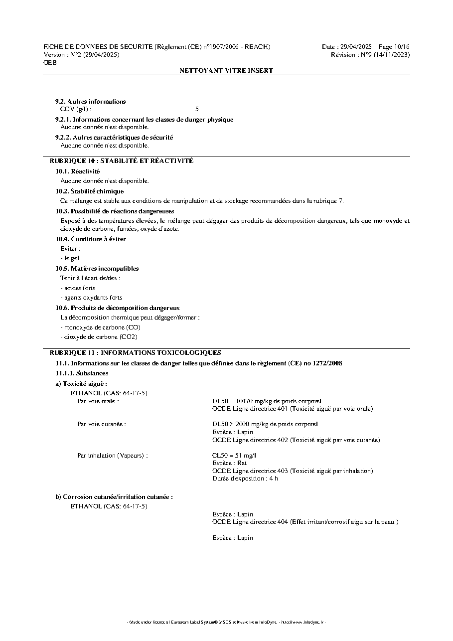 Fiche technique fournisseur
