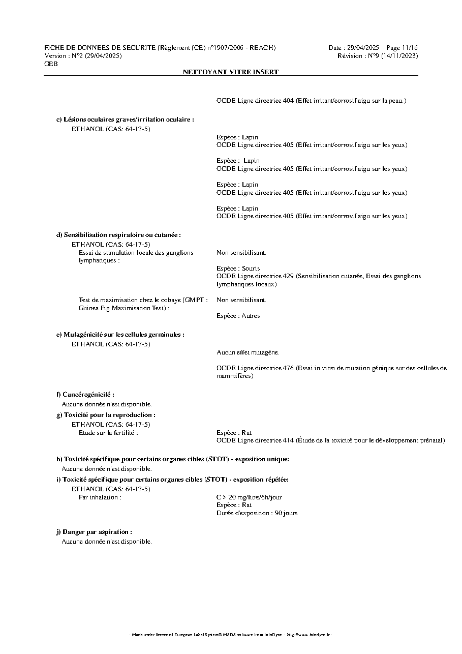 Fiche technique fournisseur