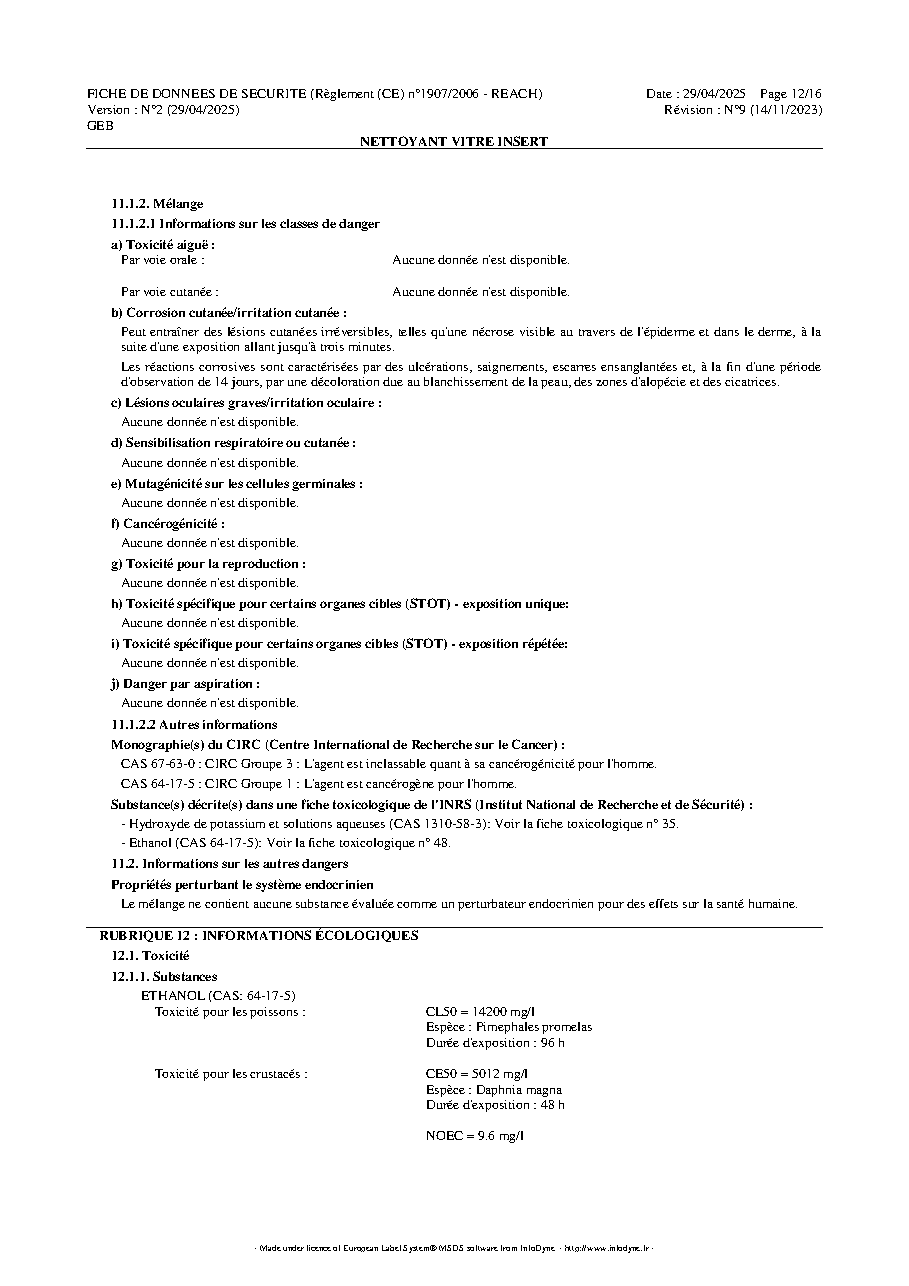 Fiche technique fournisseur