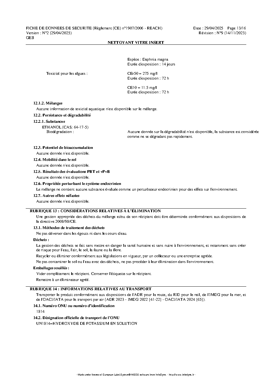Fiche technique fournisseur