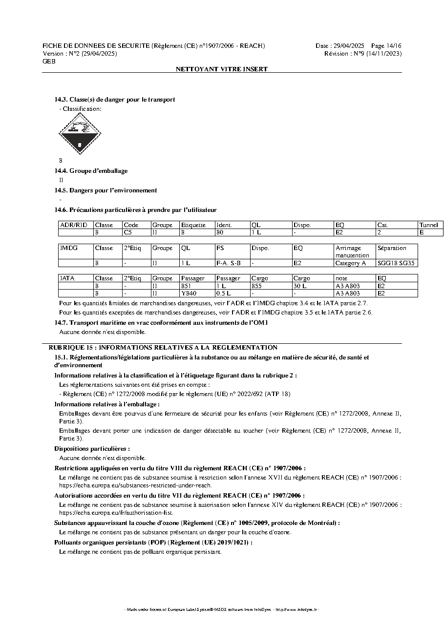 Fiche technique fournisseur