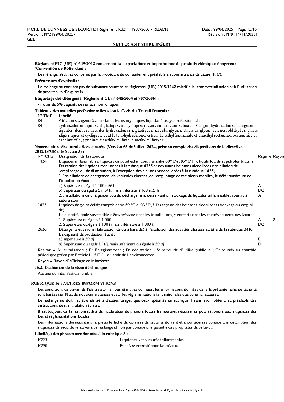 Fiche technique fournisseur