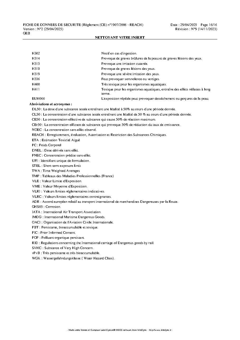 Fiche technique fournisseur