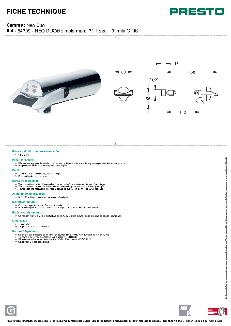 Fiche technique fournisseur