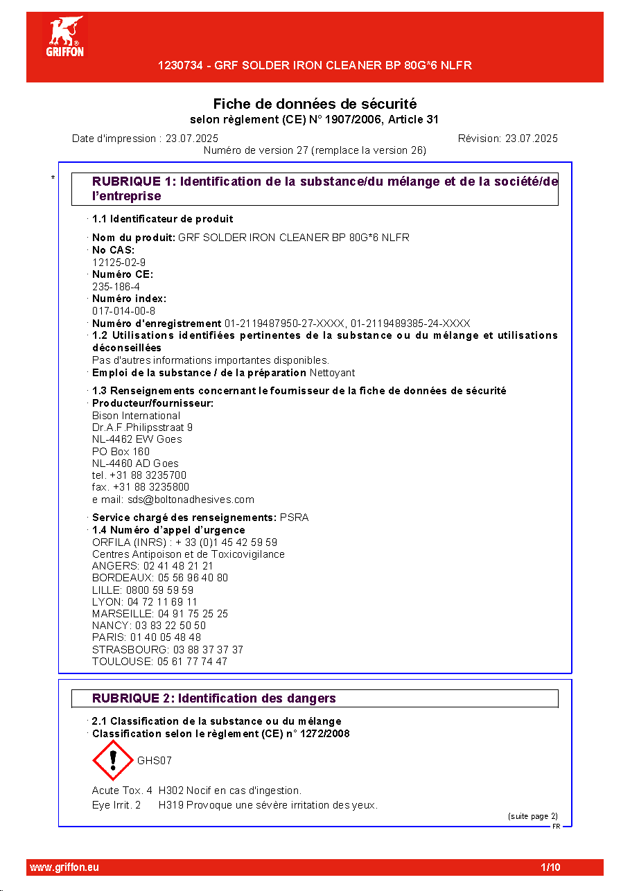 Fiche technique fournisseur