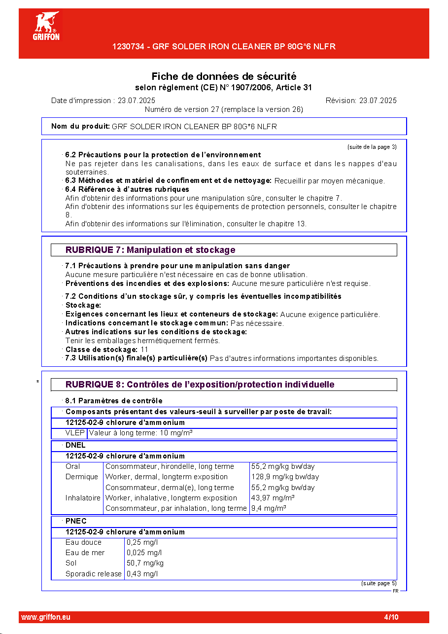 Fiche technique fournisseur