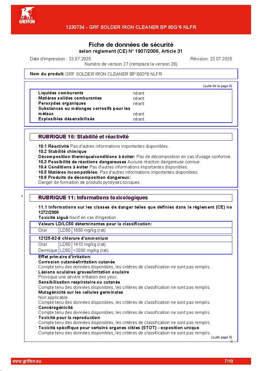 Fiche technique fournisseur