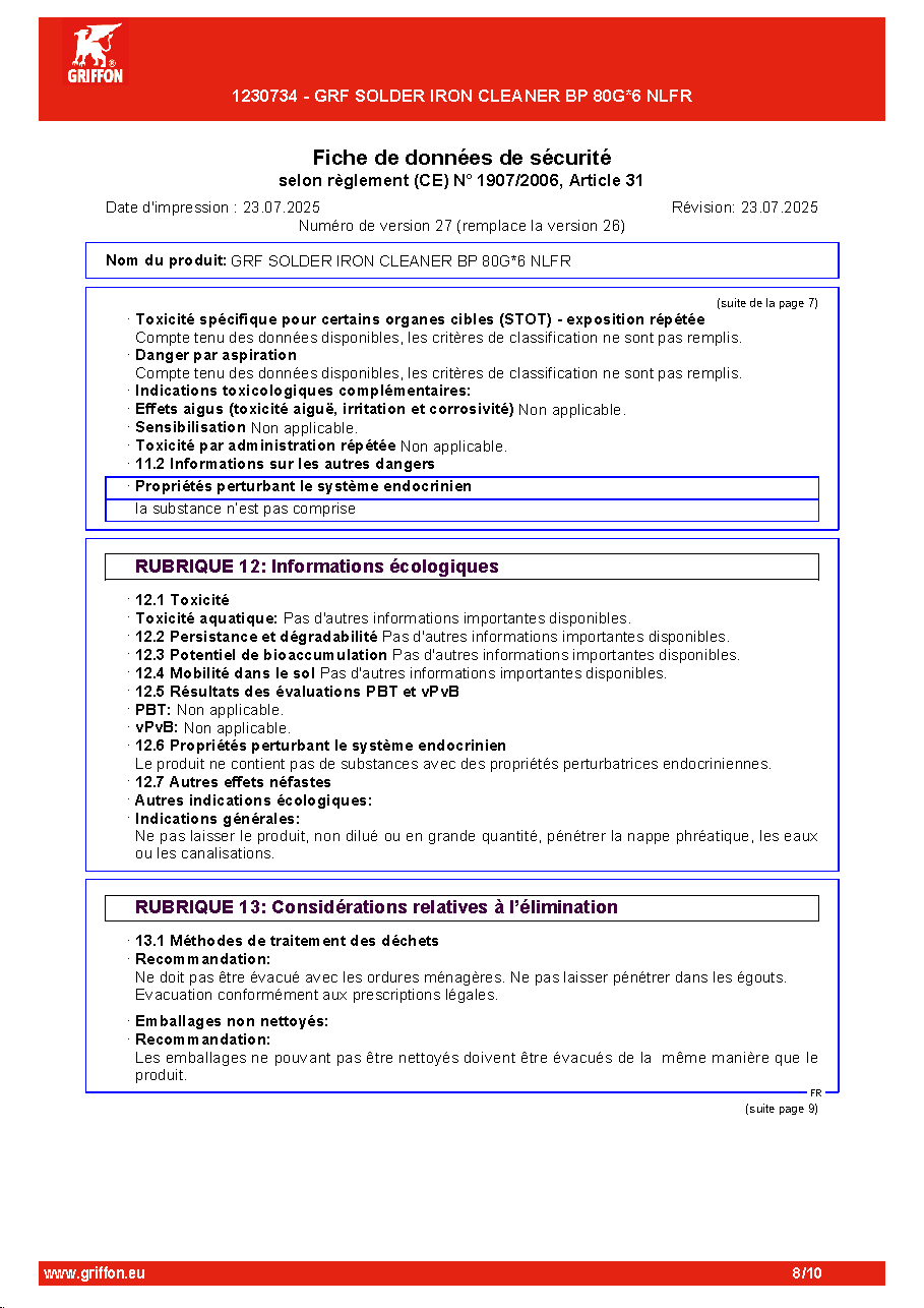 Fiche technique fournisseur