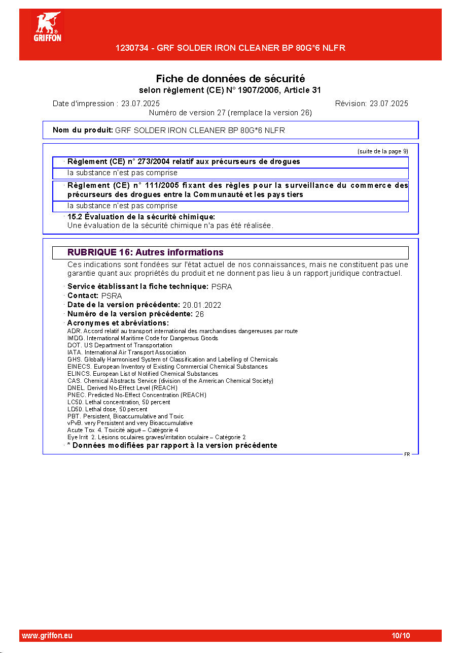 Fiche technique fournisseur