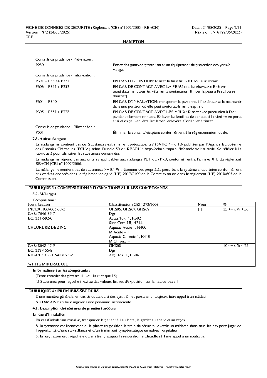 Fiche technique fournisseur