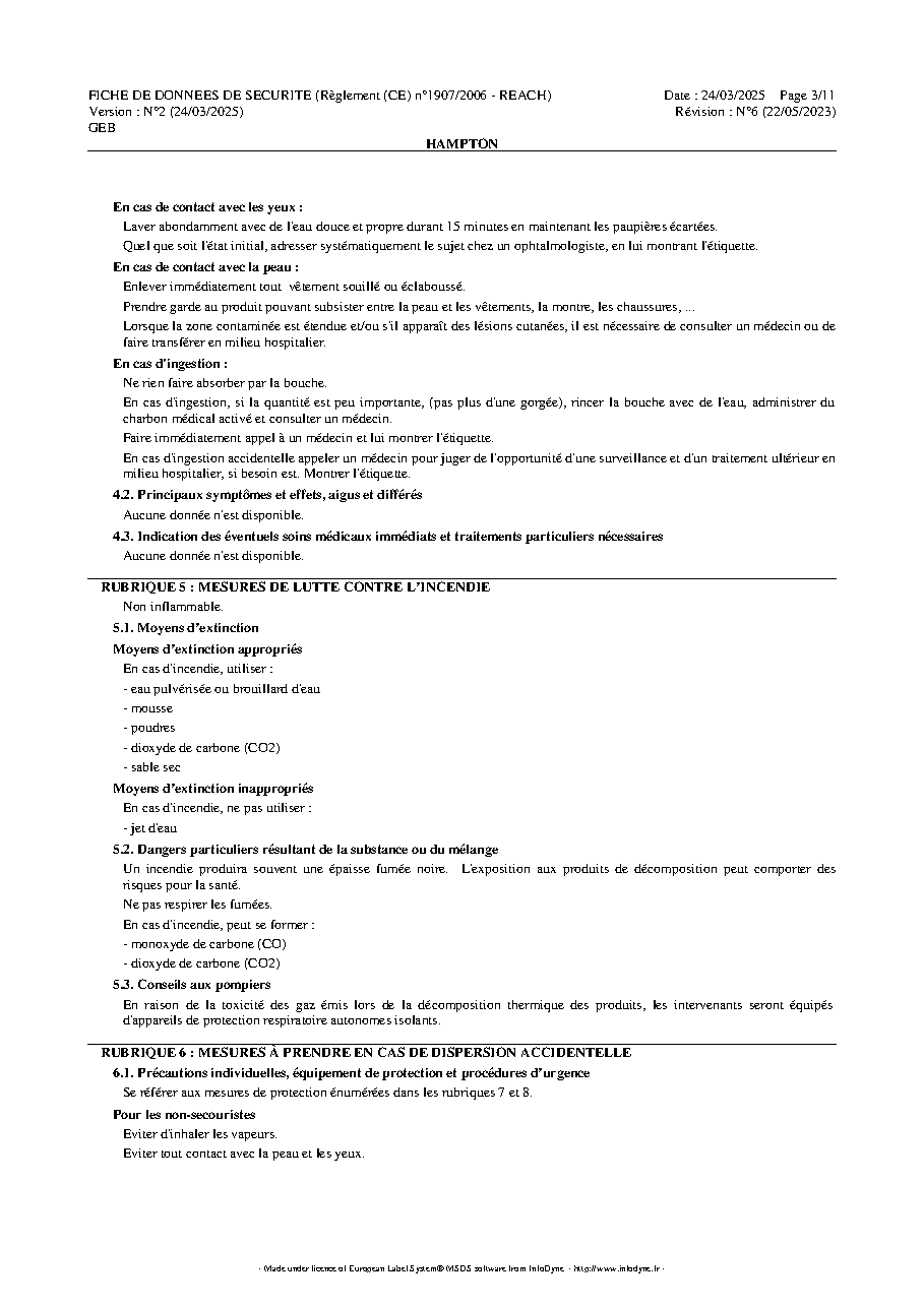 Fiche technique fournisseur