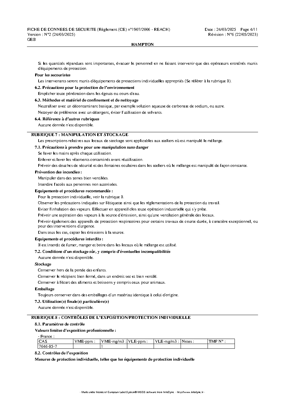 Fiche technique fournisseur