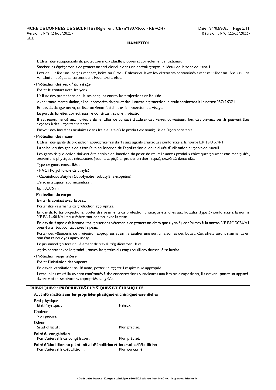 Fiche technique fournisseur