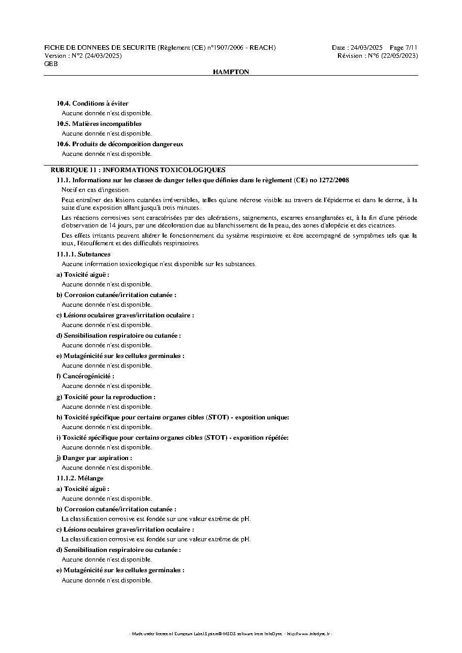 Fiche technique fournisseur