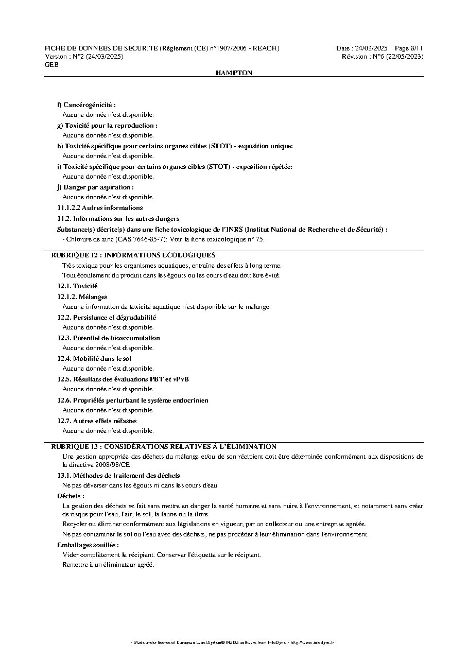 Fiche technique fournisseur