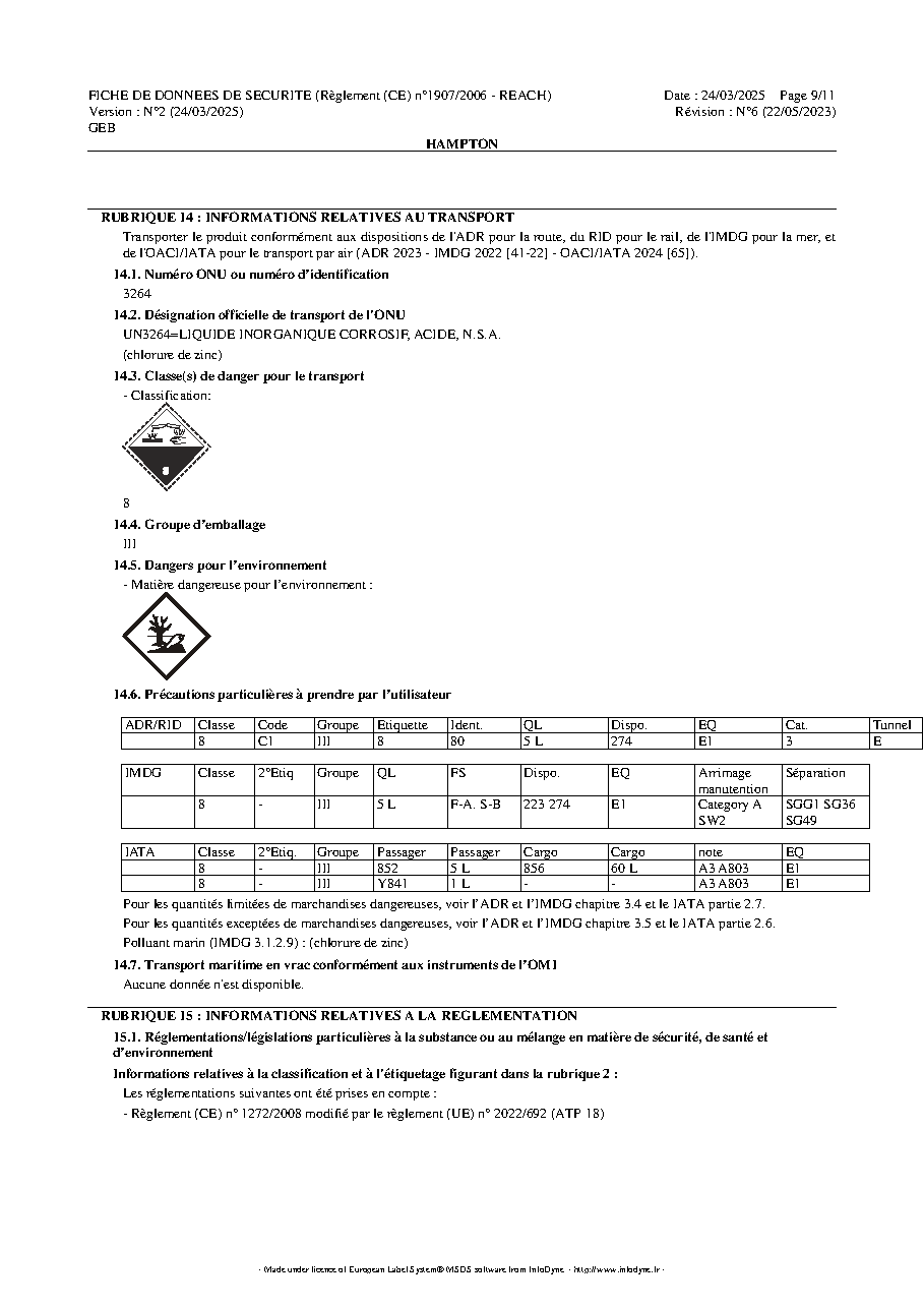 Fiche technique fournisseur