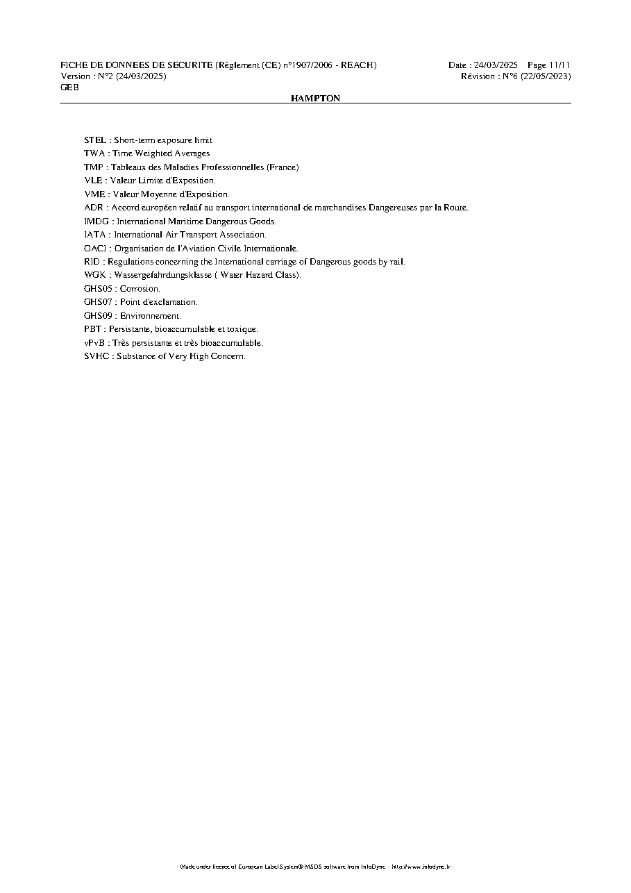 Fiche technique fournisseur