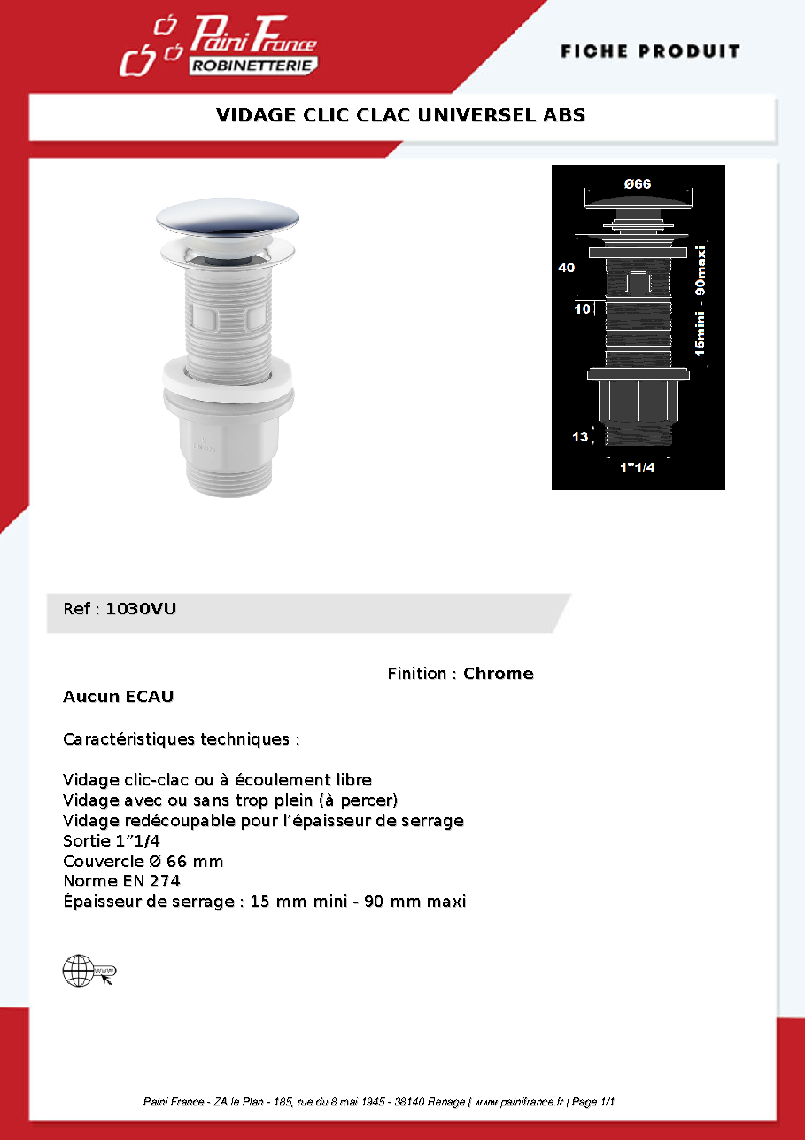 Fiche technique fournisseur