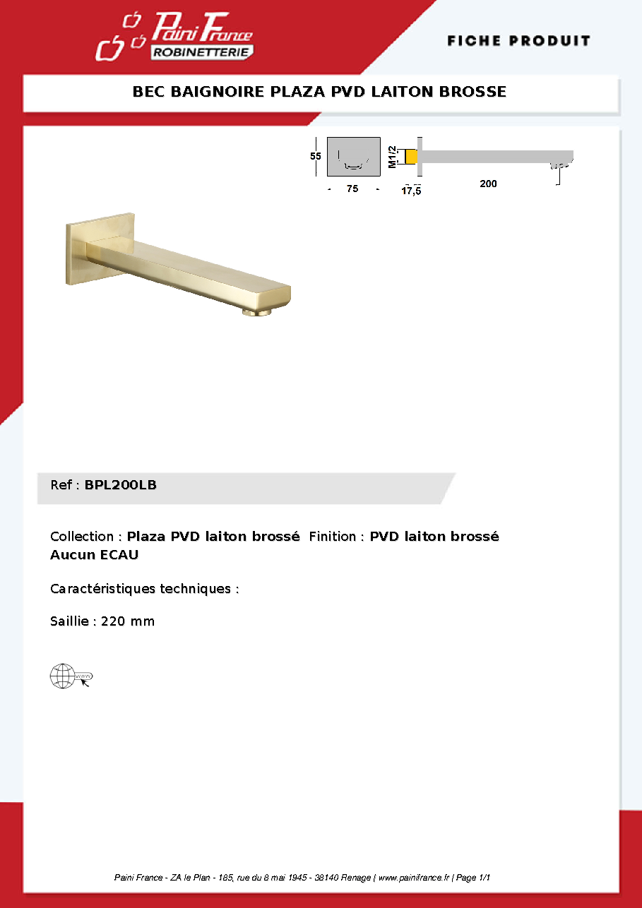Fiche technique fournisseur