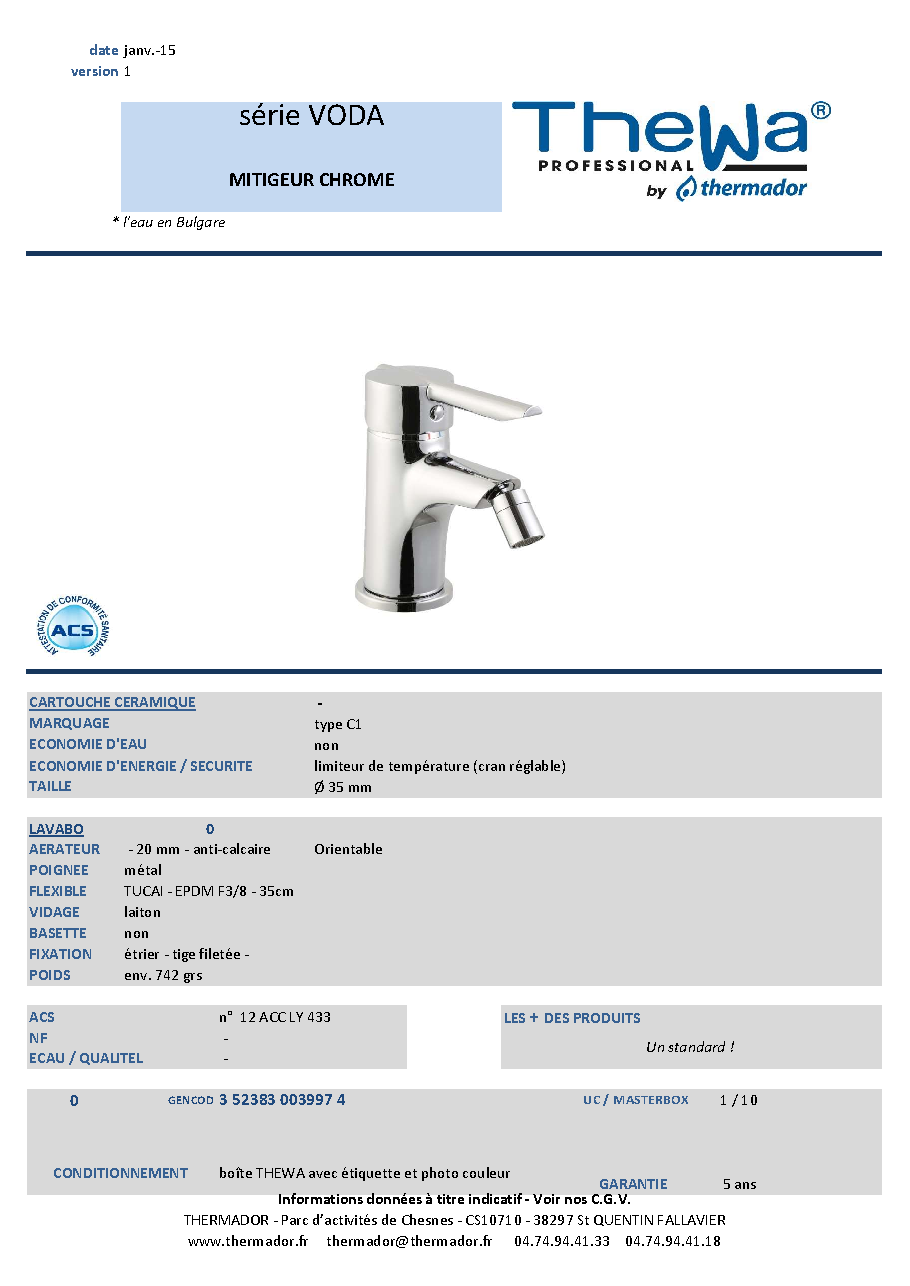 Fiche technique fournisseur