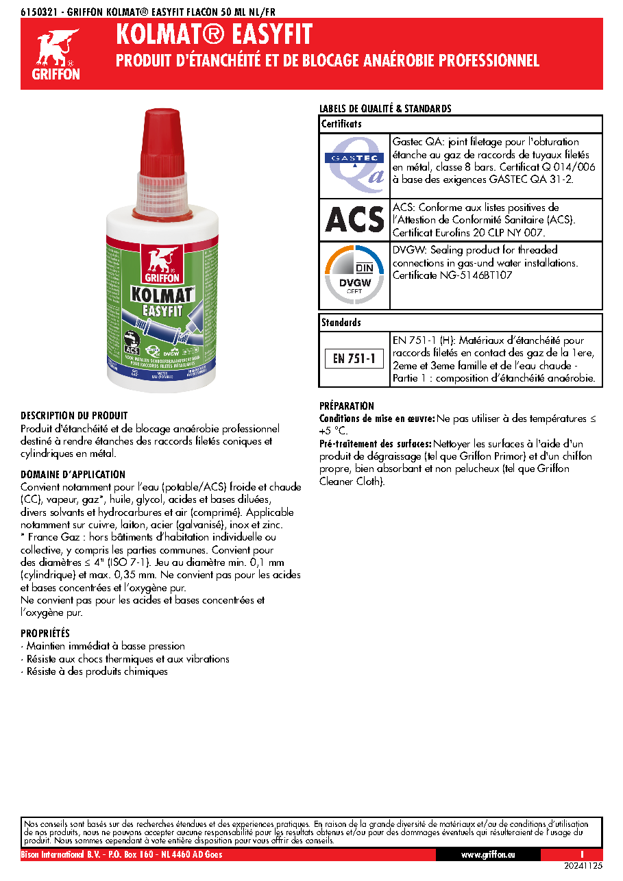 Fiche technique fournisseur