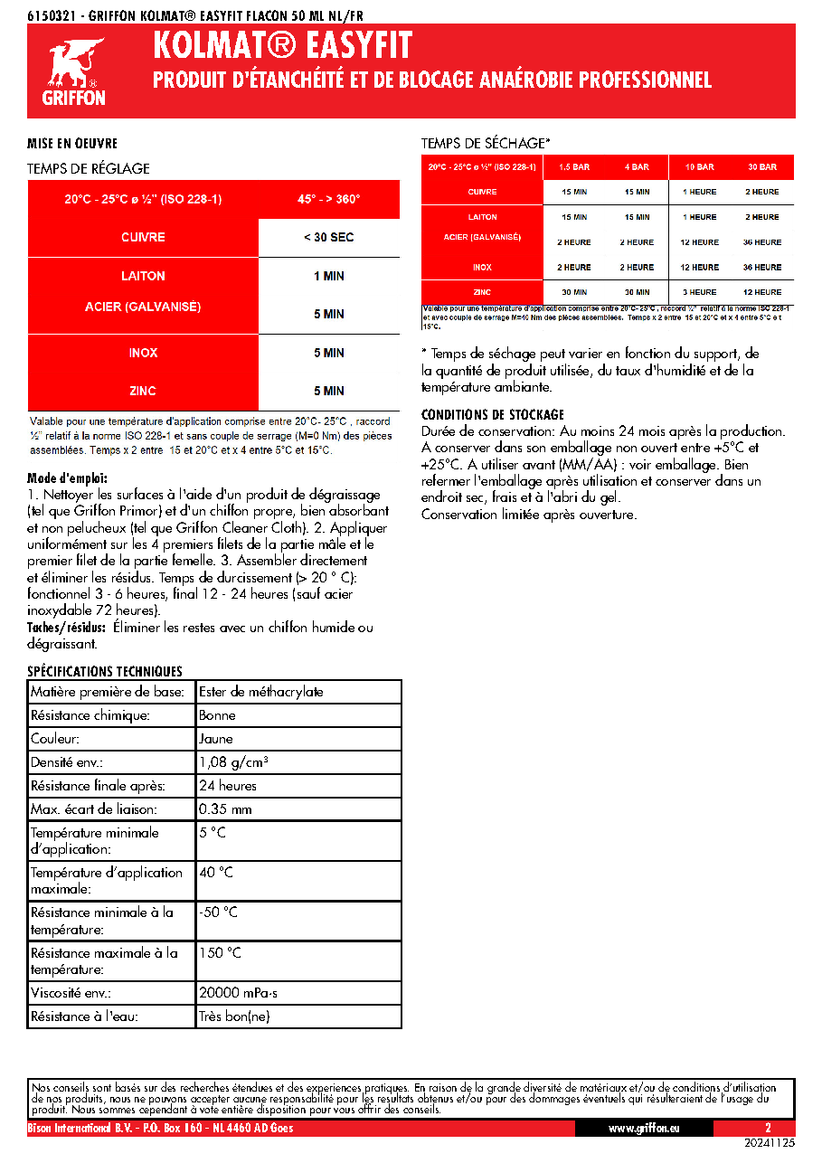 Fiche technique fournisseur
