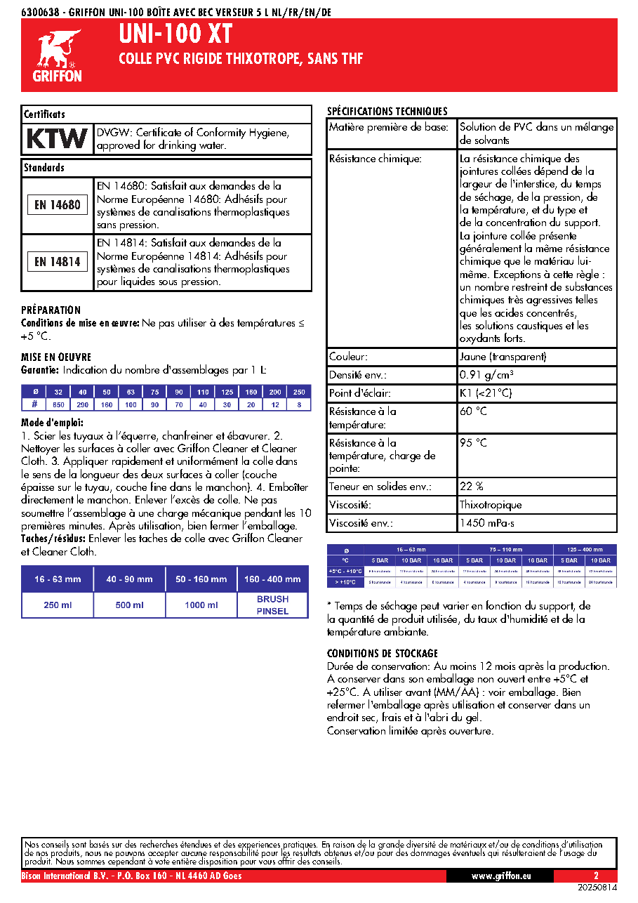 Fiche technique fournisseur