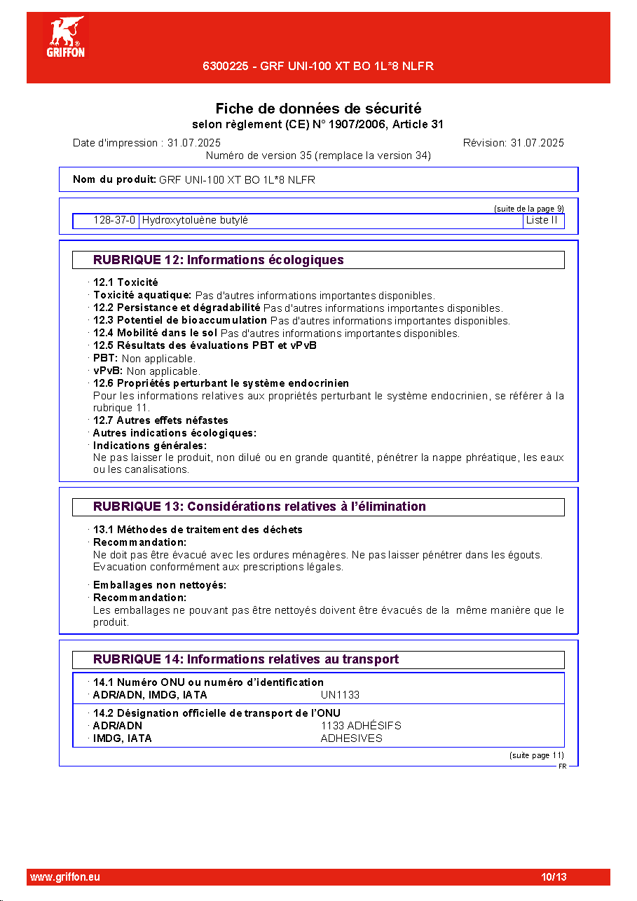 Fiche technique fournisseur