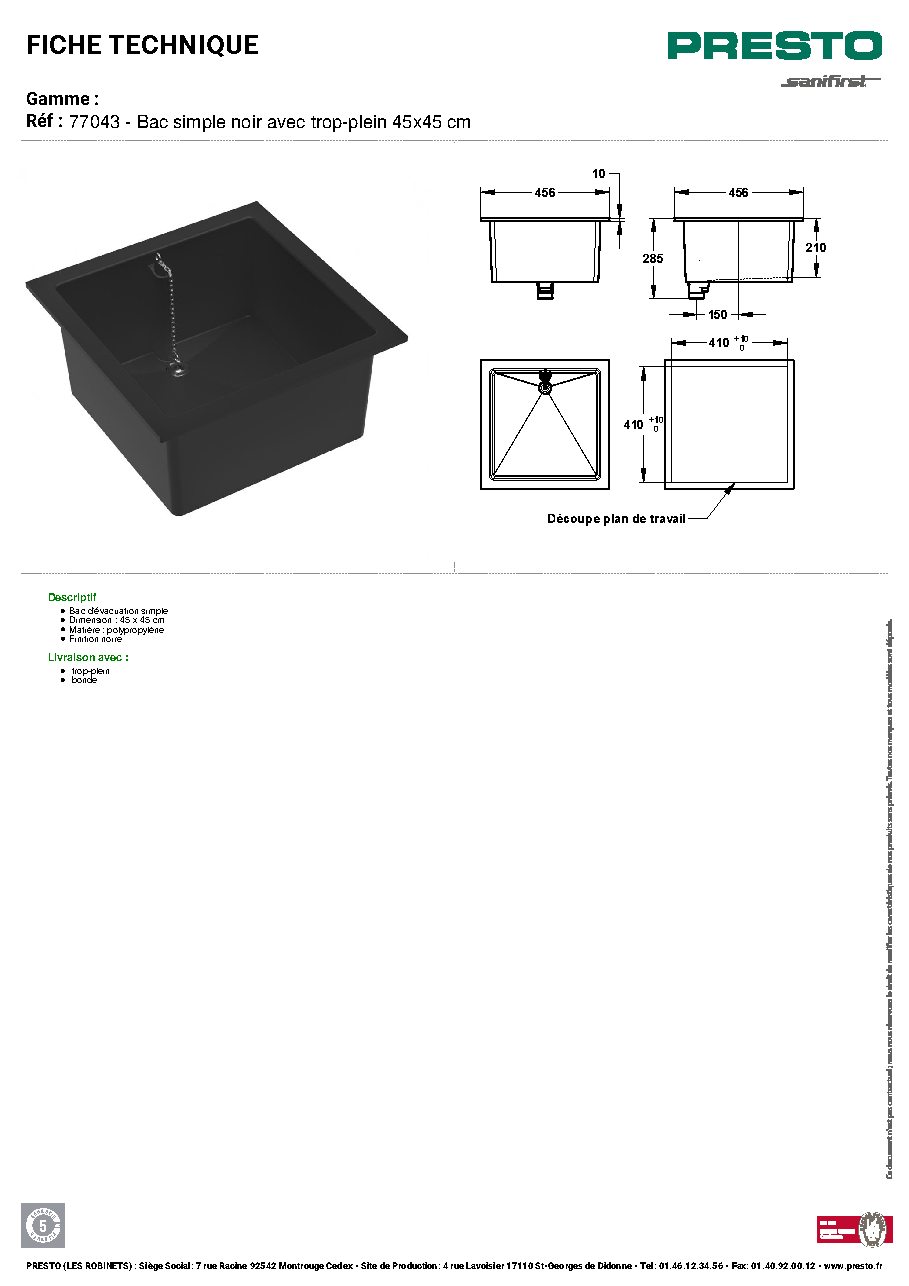 Fiche technique fournisseur