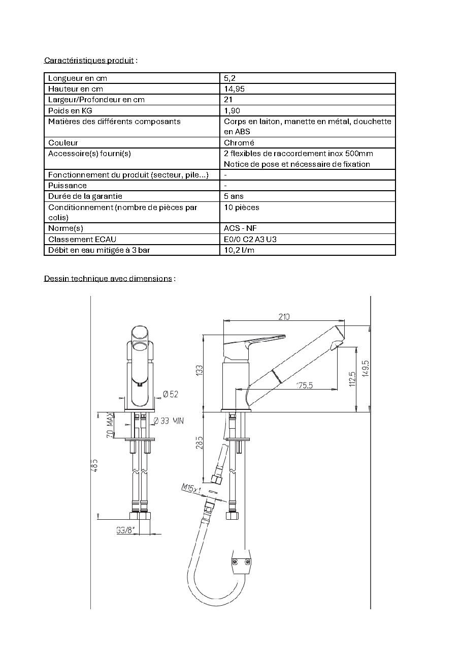 Fiche technique fournisseur