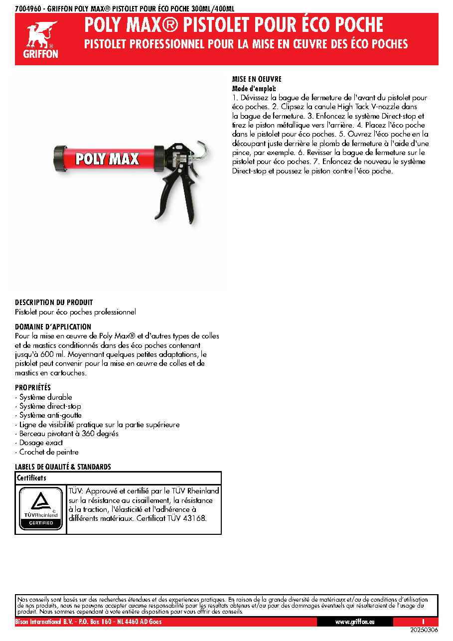 Fiche technique fournisseur