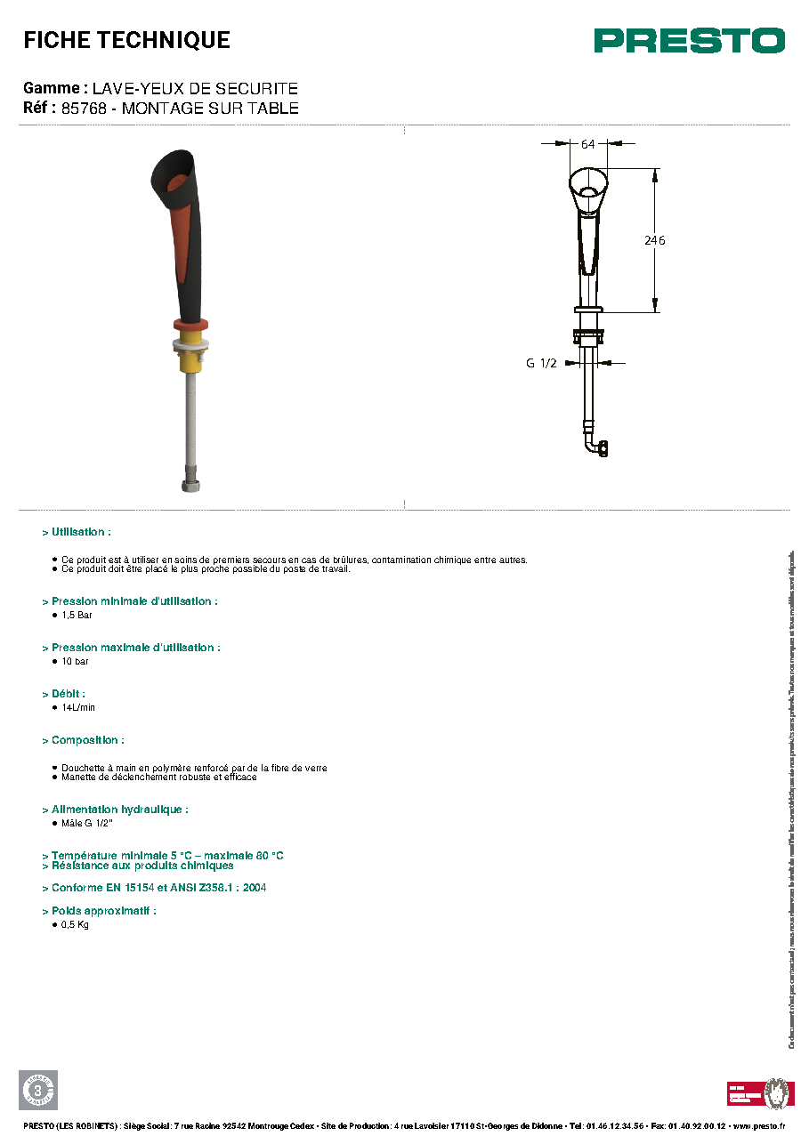 Fiche technique fournisseur