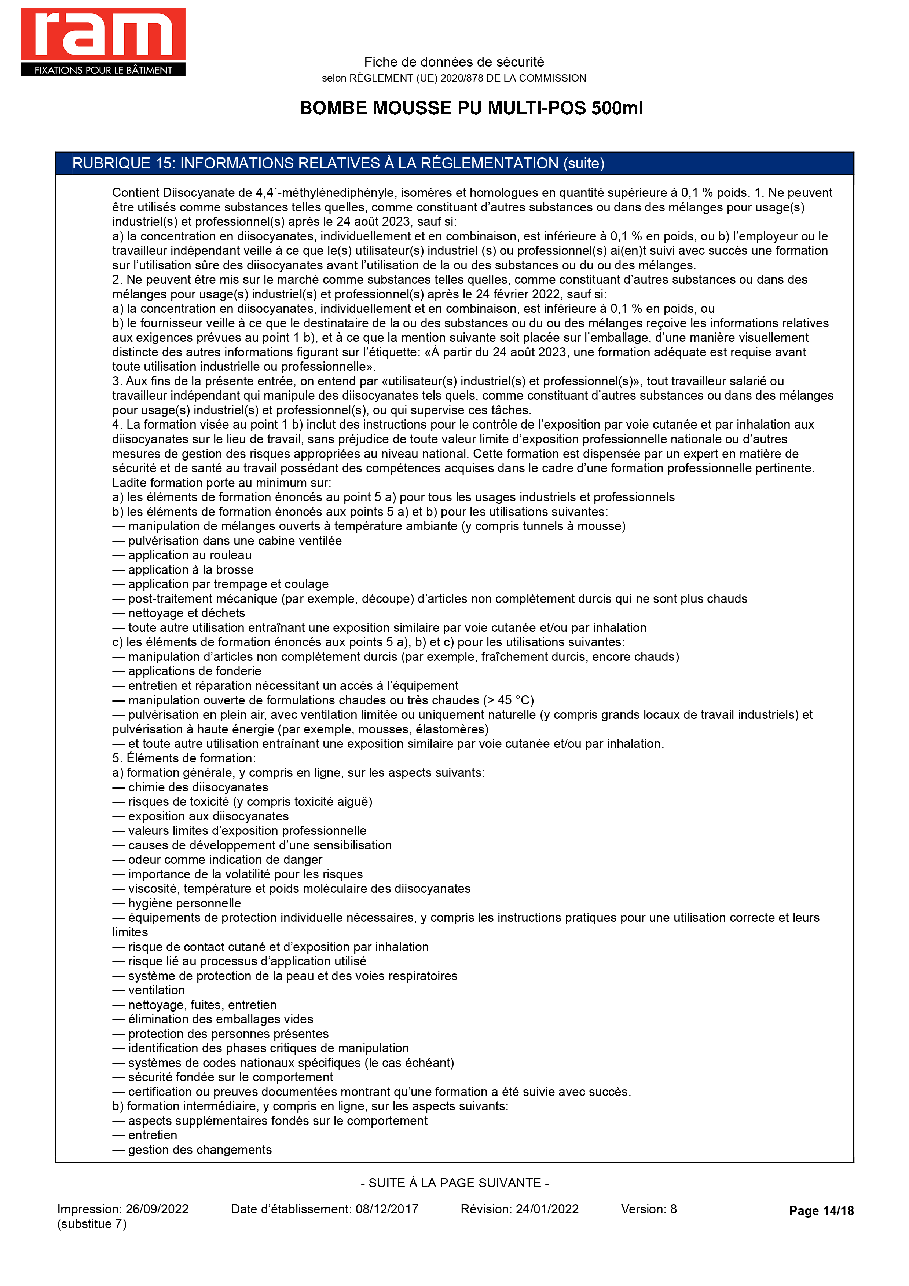 Fiche technique fournisseur