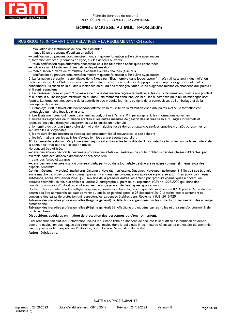 Fiche technique fournisseur