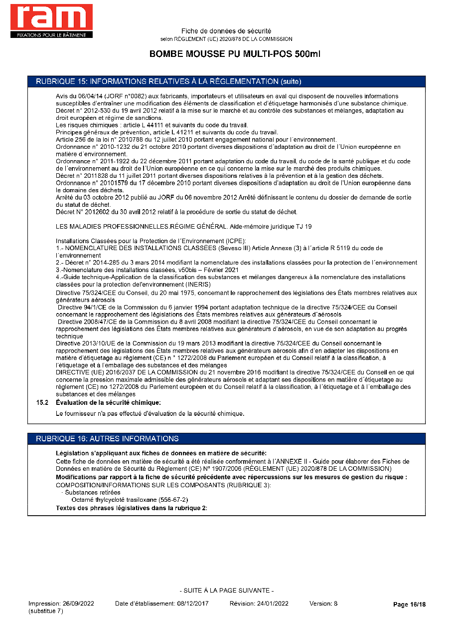 Fiche technique fournisseur