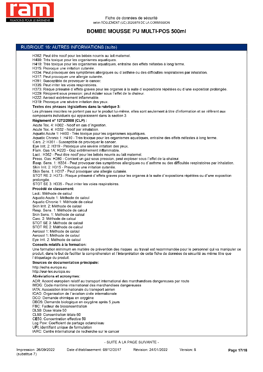 Fiche technique fournisseur