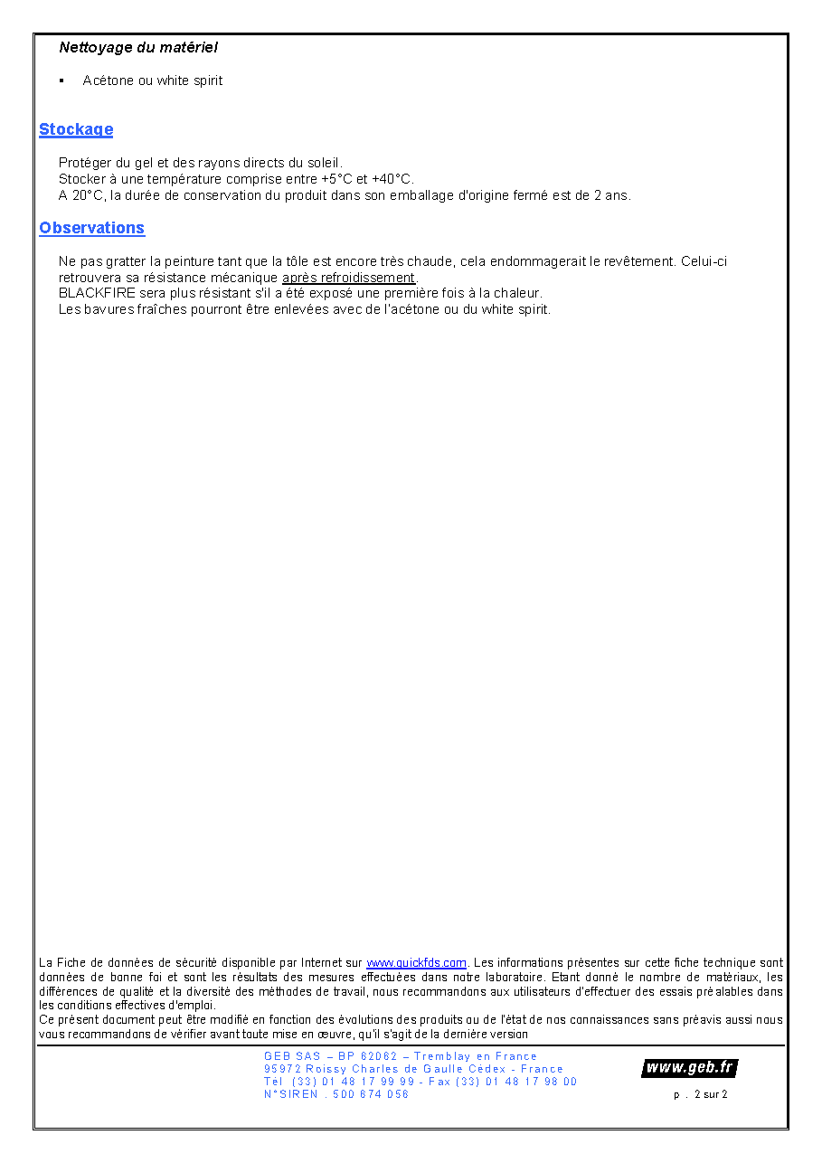 Fiche technique fournisseur