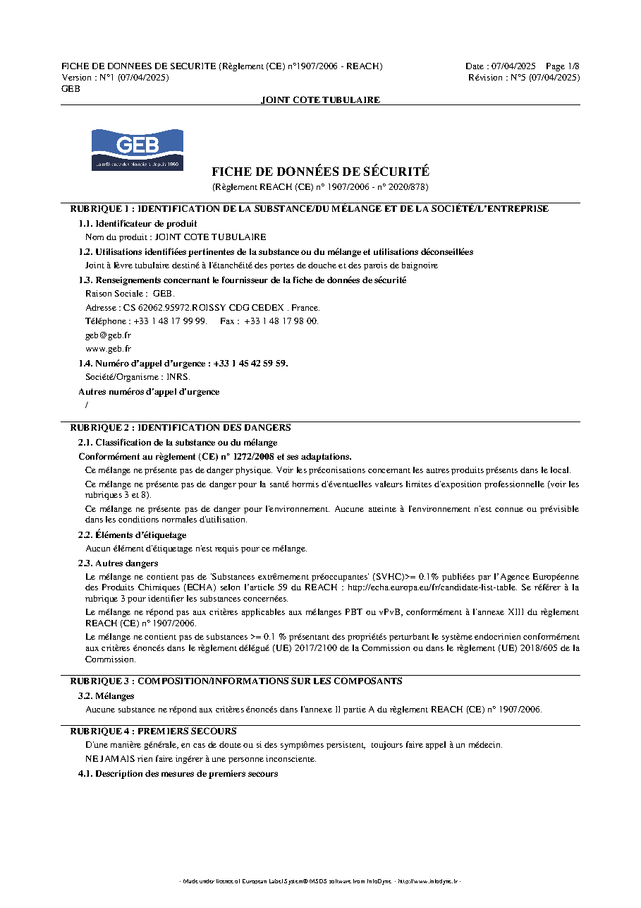 Fiche technique fournisseur