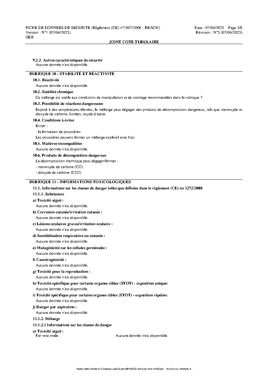 Fiche technique fournisseur