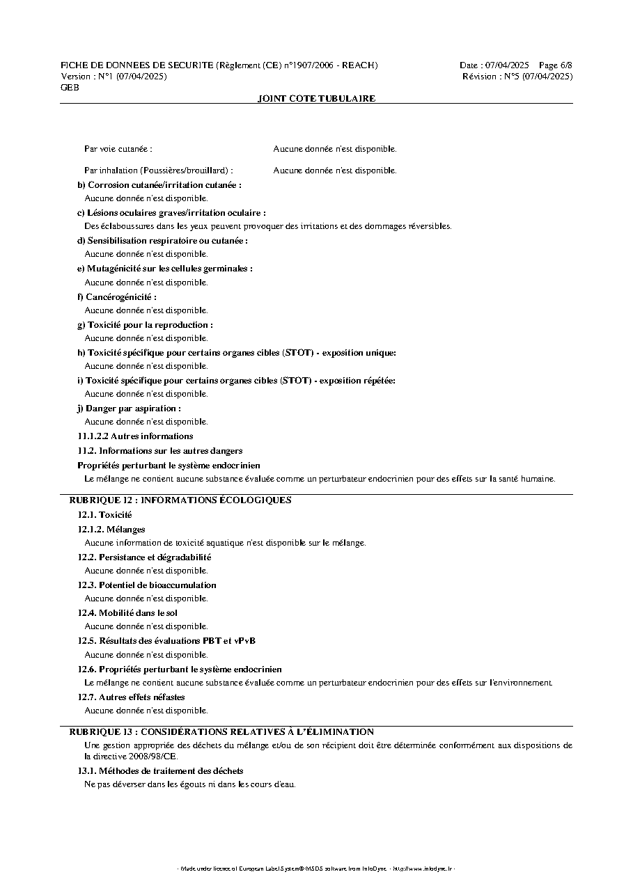 Fiche technique fournisseur