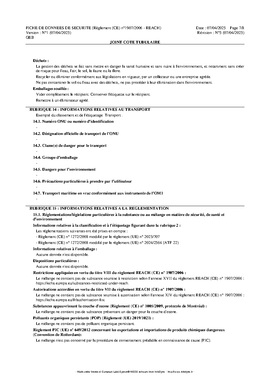 Fiche technique fournisseur