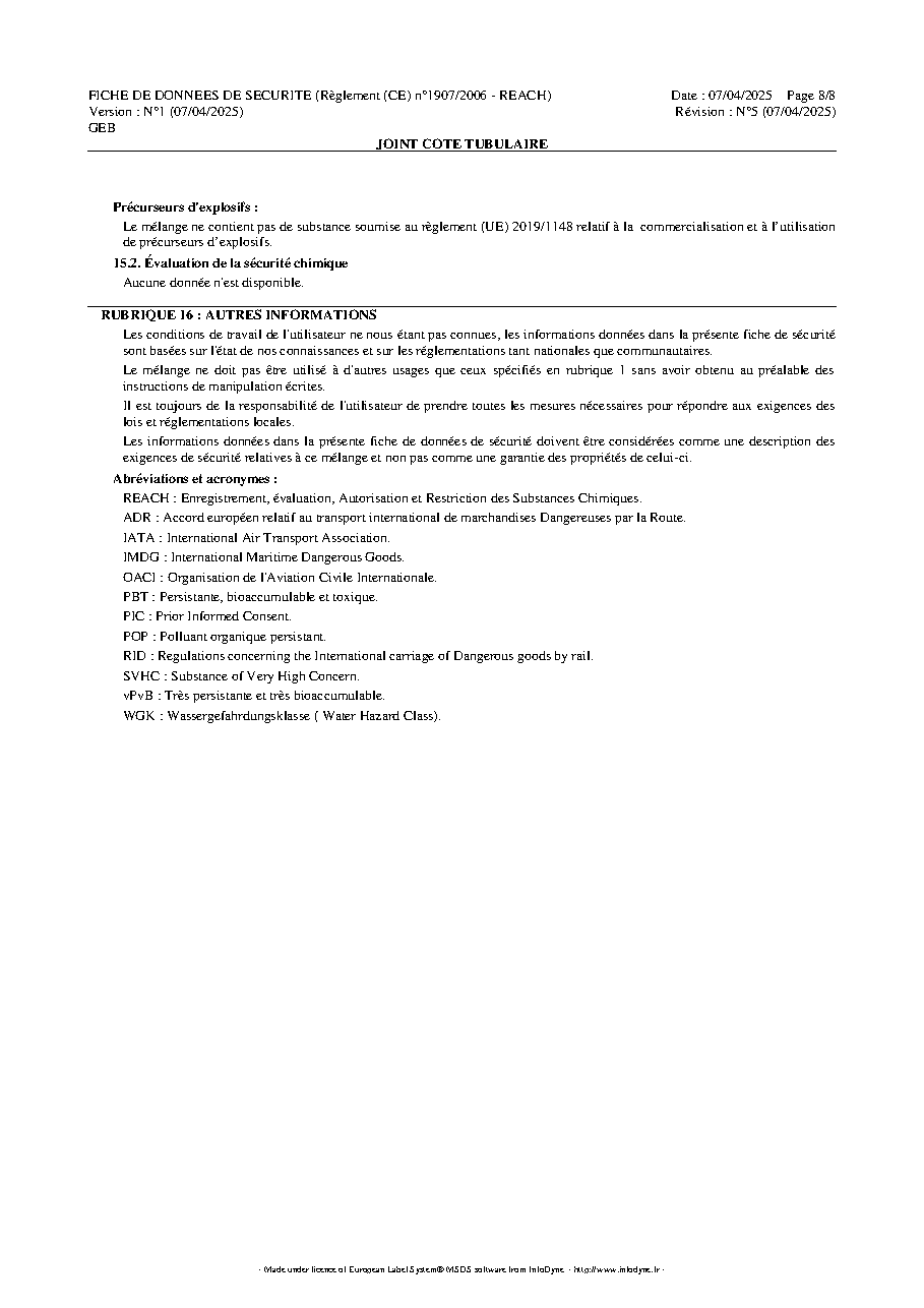 Fiche technique fournisseur